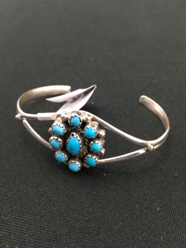 Native American Handmade Sterling Silver Blue Turquoise Bracelet | 10181