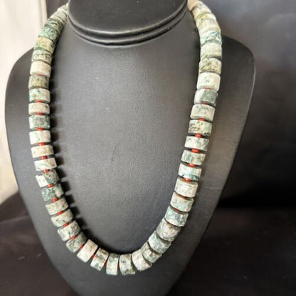 Native American Sterling Silver Necklace | Grey White Jasper Coral | 20" | 14429