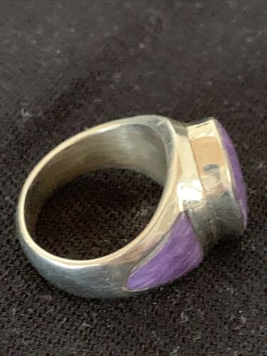 Navajo Purple Charoite Inlay Ring | Sterling Silver | Sz 8.5 | Authentic Native American Handmade | 01452