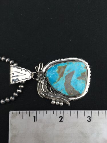 Navajo Pearls Kingman Turquoise Pendant Necklace | Sterling Silver | Native American Handmade | 4819