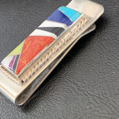 Men's Navajo Turquoise Money Clip | Sterling Silver Inlay | Authentic Native American Handmade | 11729