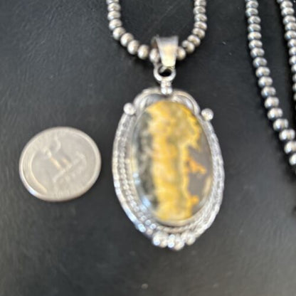 Navajo Bumblebee Jasper Pendant Necklace | Sterling Silver | Authentic Native American Handmade | 14247