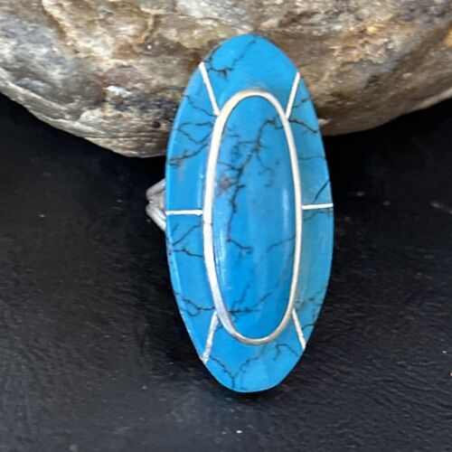 Native American Indian Navajo Blue Turquoise Inlay Band Ring Sz 6.5 14512