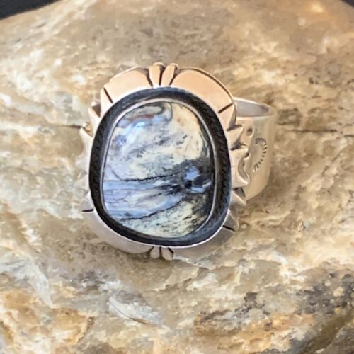 Navajo White Buffalo Turquoise Ring | Sterling Silver | Sz 12.5 | Authentic Native American Handmade | 11940