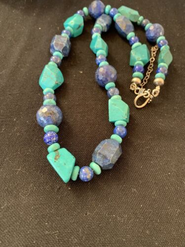 Native American Navajo Lapis & Turquoise Necklace | Sterling Silver | 21" | 00256
