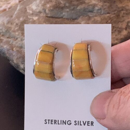 Navajo Sterling Silver & Gold Earrings | Yellow Spiny Oyster | Handmade Southwestern Jewelry | 2075