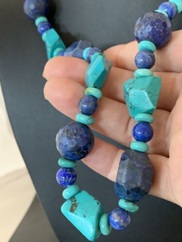 Native American Navajo Lapis & Turquoise Necklace | Sterling Silver | 21" | 00256