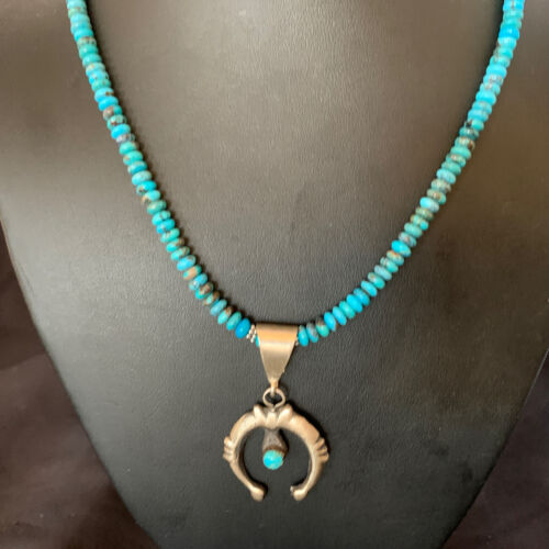 Navajo Sterling Silver Blue Turquoise Pendant Necklace | 6mm Beads | 24" | Authentic Native American Handmade | 12776