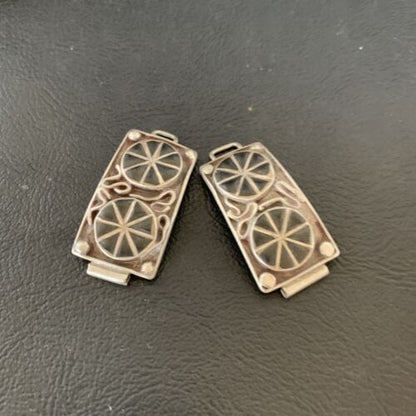 Authentic Native American Navajo Sterling Silver Watch Tips | Vintage Old Pawn Wagon Wheel Design | 12932