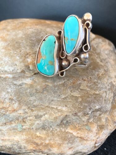 Native American Navajo Men's Turquoise Sterling Silver 2 Stone Ring | Sz 6 | Native American Handmade | 8765