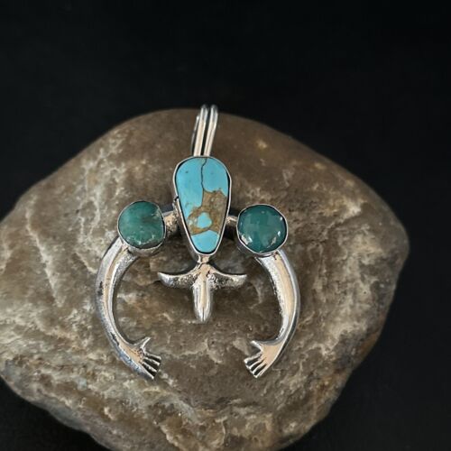 Navajo Sterling Silver Blue #8 Turquoise Naja Pendant | Authentic Native American Handmade | 14674