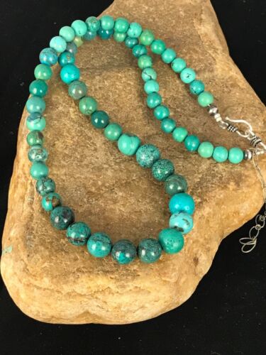 Navajo Spiderweb Turquoise Bead Necklace | Sterling Silver | 18" | Authentic Native American Handmade | 8463