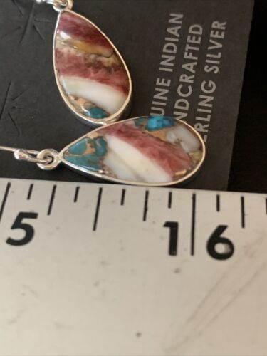 Navajo Purple Spiny Oyster Turquoise Dangle Earrings | Sterling Silver | Authentic Native American Handmade | 14081