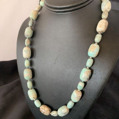 Navajo Blue Turquoise Bead Necklace | Sterling Silver | 20" | Authentic Native American Handmade | 12965