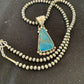 Navajo Pearls Sterling Silver Blue Spiderweb Turquoise Necklace Pendant | Men's Southwestern | 00861