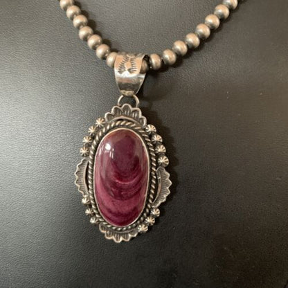 Navajo Purple Spiny Oyster Necklace Pendant | Sterling Silver | Authentic Native American Handmade | 11302