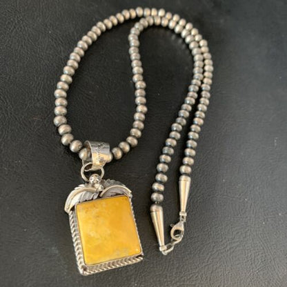 Navajo Bumblebee Jasper Pendant Necklace | Sterling Silver | Authentic Native American Handmade | 13624