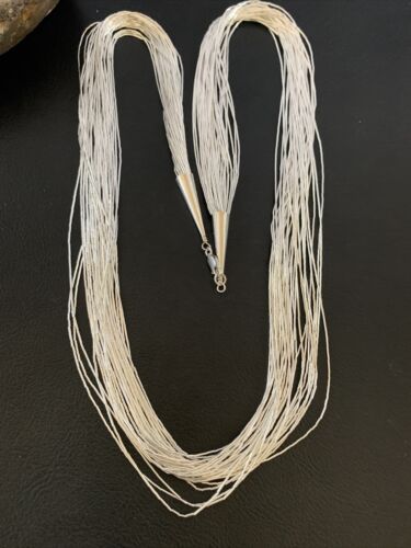 Southwestern Liquid Silver Heishi Necklace | 30 Strands | Sterling Silver Tubes | 26" | 02215