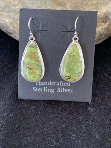 Native American Women's Navajo Green Gaspeite Earrings | Sterling Silver | 396