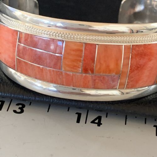Navajo Red Spiny Oyster Cuff Inlay Bracelet | Sterling Silver | Authentic Native American Handmade | 13659