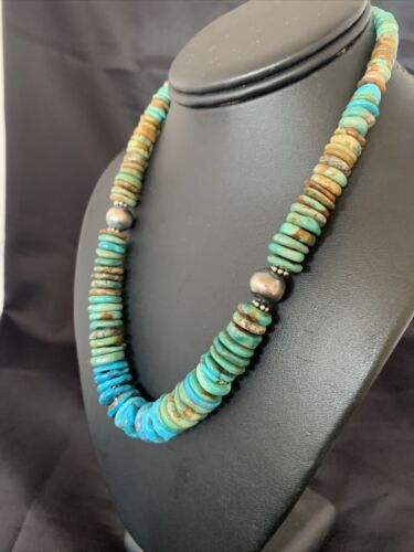 Navajo Blue Green Turquoise Necklace | Sterling Silver | Authentic Native American | 20" | 10217