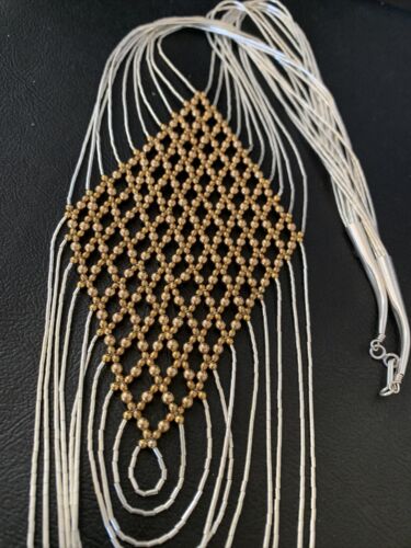 Gold-Filled Liquid Silver Heishi Necklace | 10 Strand Sterling Tube | 19" | 12631