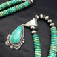 Navajo Green Turquoise Pendant Necklace | Sterling Silver | Authentic Native American Handmade | 2645