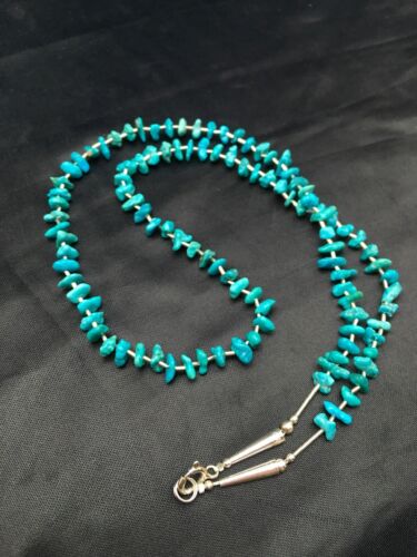 Navajo Blue Nugget Turquoise Heishi Necklace | Sterling Silver | 19" | Authentic Native American Handmade | 8959