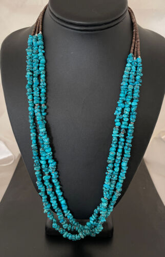 Navajo Kingman Turquoise 3 Strand Necklace | Sterling Silver | Authentic Native American Handmade | 1160