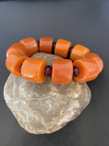 Southwestern Stretch Bracelet Set | Yellow Gold | Red Fossil Amber Stones | Authentic Native American Handmade | 10635