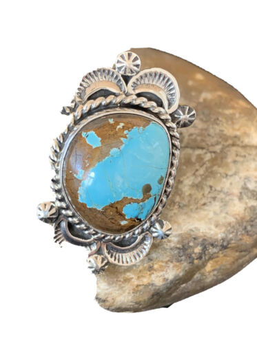 Southwestern Navajo Sterling Silver Blue Turquoise #8 Ring | Sz 7.5 | 1687