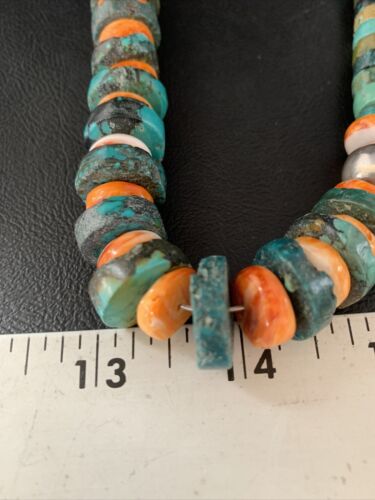 Men's XL Turquoise Heishi & Spiny Oyster Bead Necklace | Sterling Silver | 23" | Authentic Native American | 13977