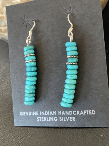 Navajo Blue Turquoise Earrings | Sterling Silver | American Pearls Bead | 1.5" | 13054