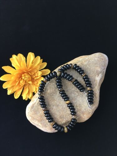 Native American Men's Navajo Black Onyx Necklace | Sterling Silver | 17" | 10005