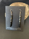 Navajo Black Onyx White Mother of Pearl Earrings | Sterling Silver | 1.5" | Authentic Native American Handmade | 13056