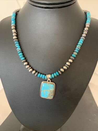 Men's Spiderweb Turquoise Pendant | Navajo Pearls Sterling Silver Necklace | Authentic Native American Handmade | 1015