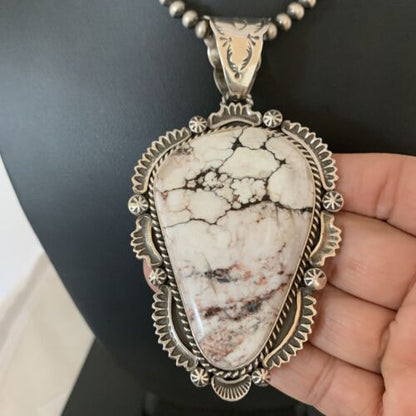 Navajo Wild Horse Turquoise Pendant Necklace | Sterling Silver | Authentic Native American Handmade | 1932