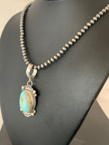 Men's Royston Turquoise Pendant Necklace | Navajo Pearls | Sterling Silver | Authentic Native American | 4302