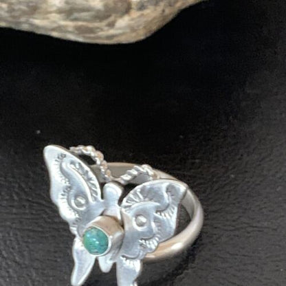 Navajo Blue Turquoise Butterfly Ring | Sterling Silver | Sz Adj 8 | Authentic Native American Handmade | 10340