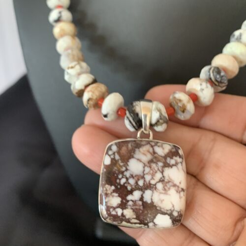 Navajo Coral Wild Horse Turquoise Pendant Necklace | Sterling Silver | Authentic Native American Handmade | 10267