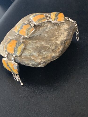 Navajo Bumblebee Jasper 5-Stone Link Bracelet | Sterling Silver | 7.5" | Authentic Native American Handmade | 11654