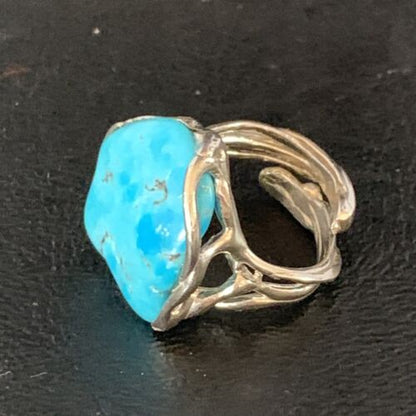 Navajo Blue Kingman Turquoise Ring | Sterling Silver | Sz 8 | Authentic Native American Handmade | 13542