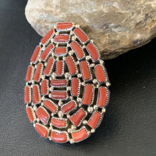 Navajo Red Coral Cluster Ring | Authentic Native American Sterling Silver | Multi-Stone | Sz 7 | 12231