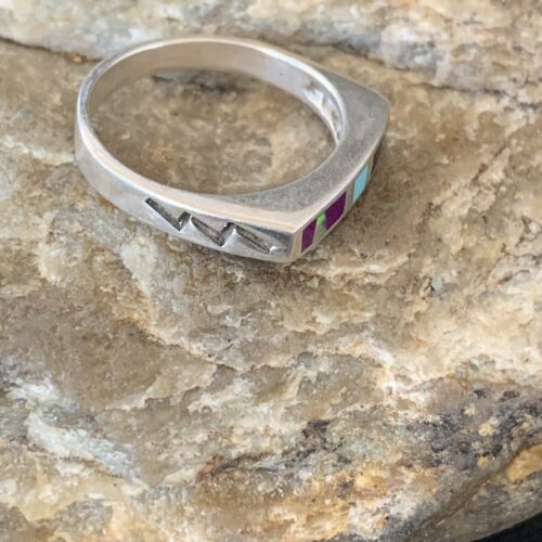 Navajo Blue Lapis Turquoise Purple Spiny Oyster Inlay Ring | Sz 7 | Authentic Native American Handmade | 11141