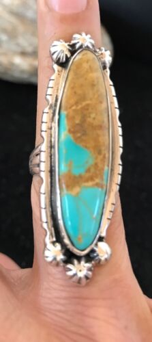 Navajo Blue Turquoise Ring | Sterling Silver | Sz 6.5 | Authentic Native American Handmade | Yazzie | 3530