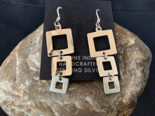 Native Old Pawn Southwestern All Sterling Silver Dangle Earrings 1.5" 12984