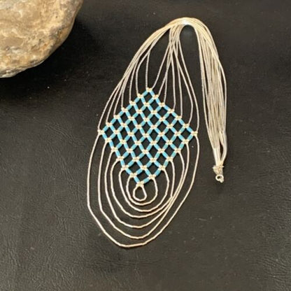 Navajo Blue Turquoise Liquid Heishi Necklace | 7 Strand Sterling Tubes | 18" | Authentic Native American | 12626