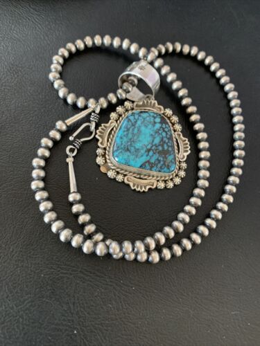 Navajo Blue Spiderweb Turquoise Pendant | Sterling Silver | Authentic Native American Handmade | 10232