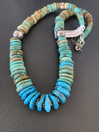 Navajo Blue Green Turquoise Necklace | Sterling Silver | Authentic Native American | 20" | 10217