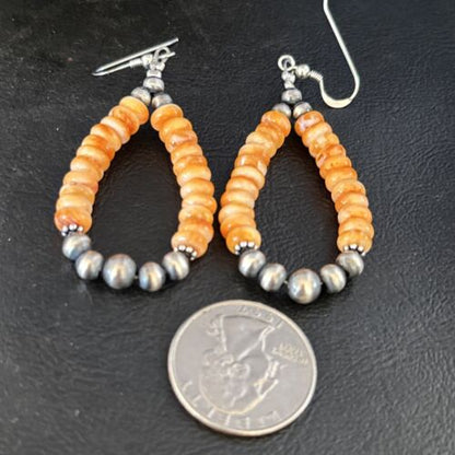 Navajo Orange Spiny Oyster Bead Earrings | Sterling Silver | Authentic Native American Handmade | 14294 - Masha USA